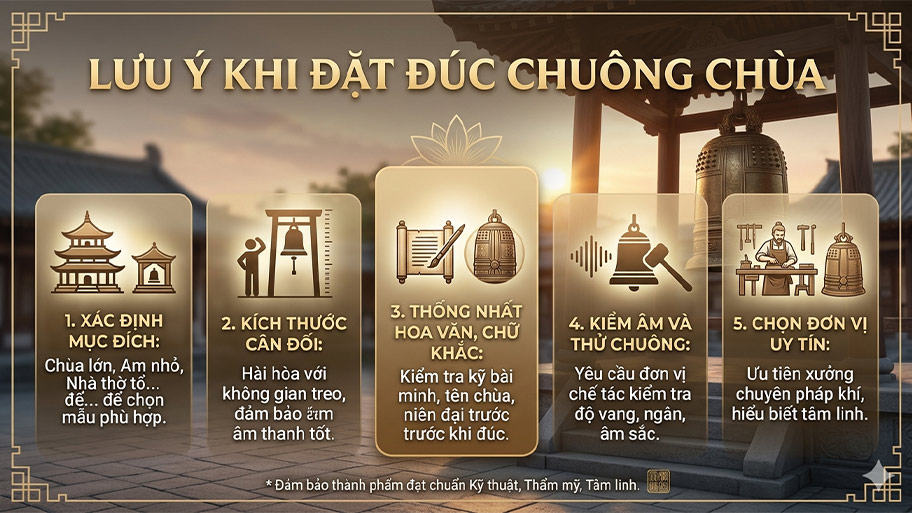 Đúc Chuông Chùa Bao Nhiêu Tiền? Báo Giá & Yếu Tố Ảnh Hưởng Lưu ý khi đặt đúc chuông chùa