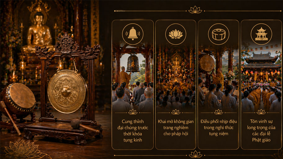 Ý nghĩa về chuông trống bát nhã trong nghi lễ nhà chùa