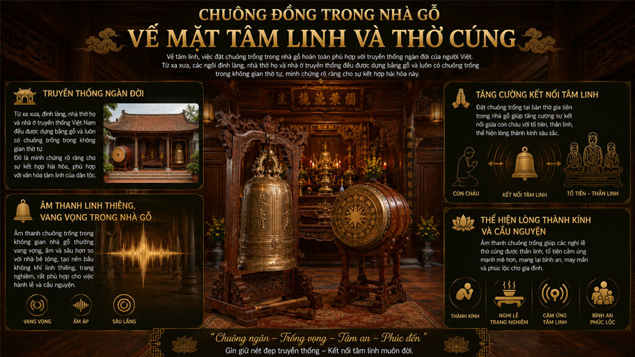 Chuông trống trong nhà gỗ về mặt tâm linh