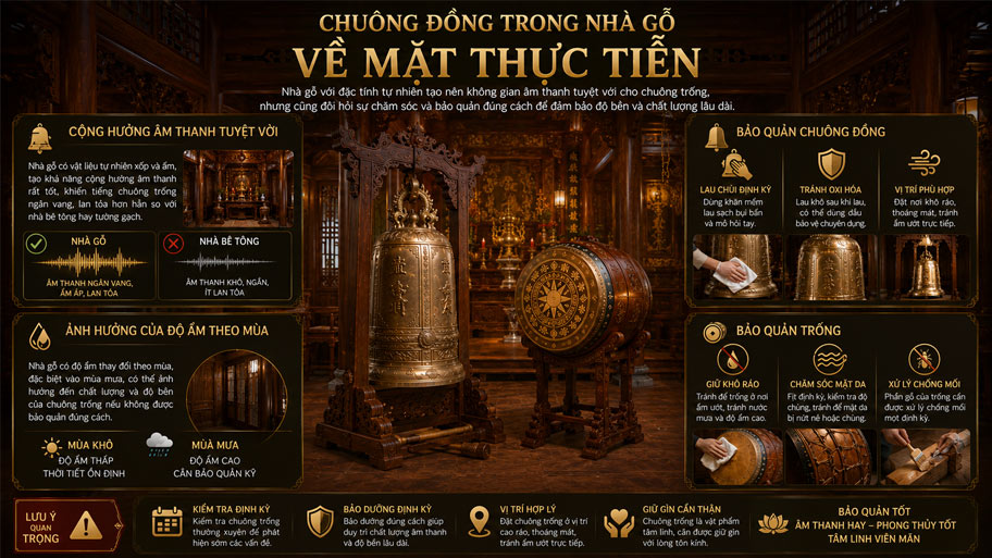Chuông trống trong nhà gỗ về mặt thực tiễn