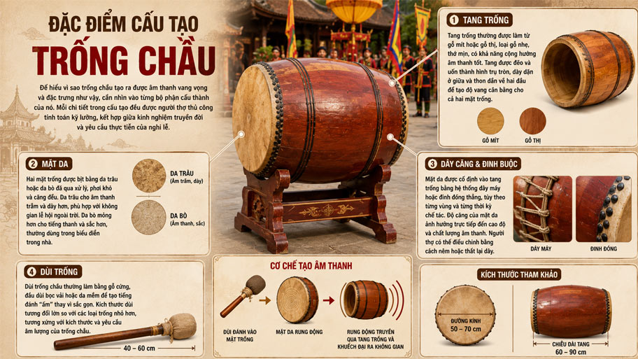 Đặc điểm cấu tạo của trống chầu