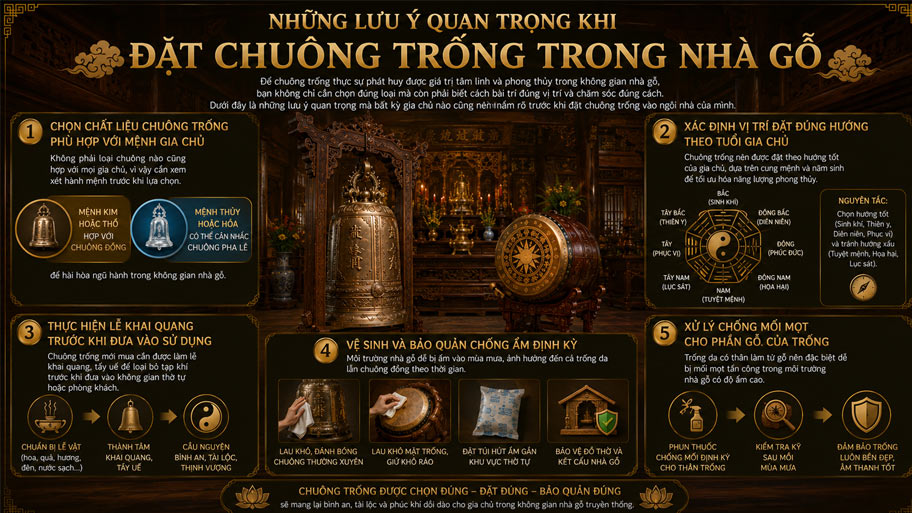 Lưu ý quan trọng khi đặt chuông trống trong nhà gỗ