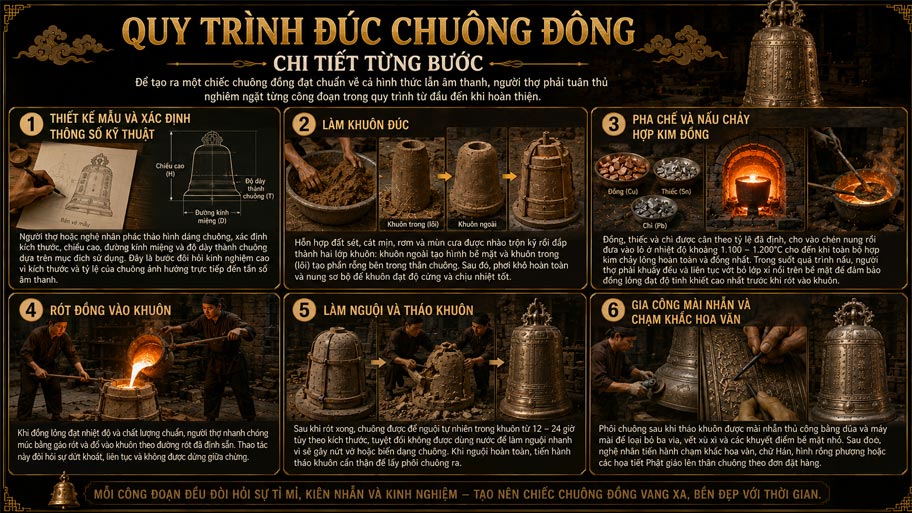 Quy trình đúc chuông đồng chi tiết từng bước