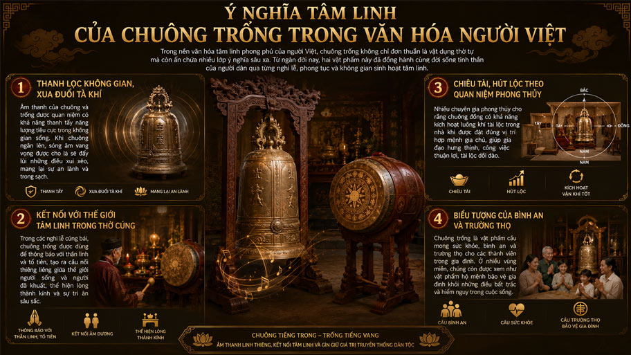 Ý nghĩa tâm linh của chuông trống trong văn hóa